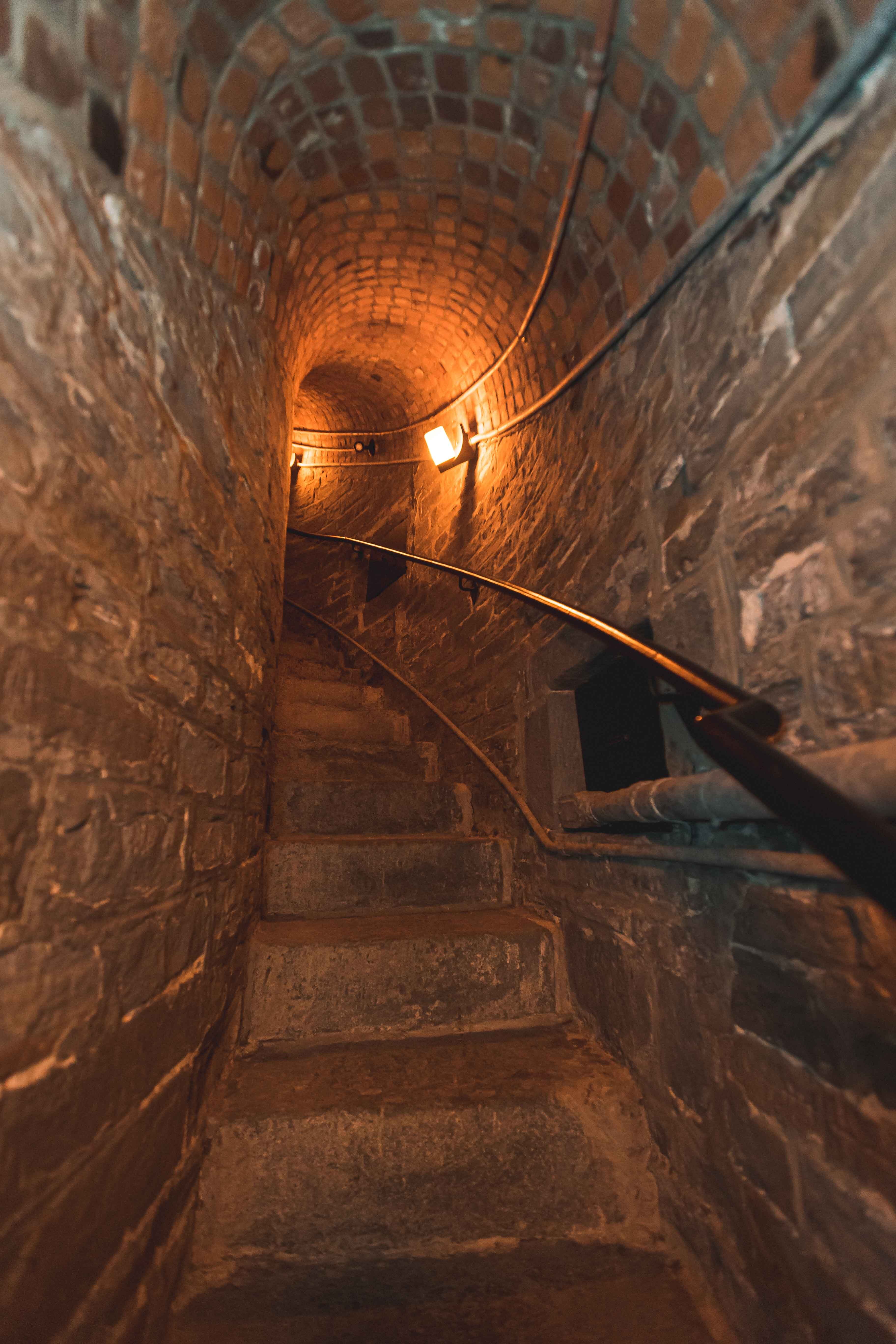 Interior view of Martello Tower 4 in Quebec, showcasing the stone architecture and historical fortifications.